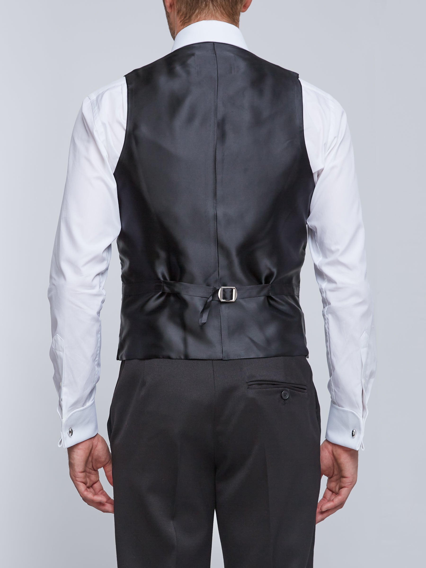 Black Gabardine Wool Double Breasted Waistcoat