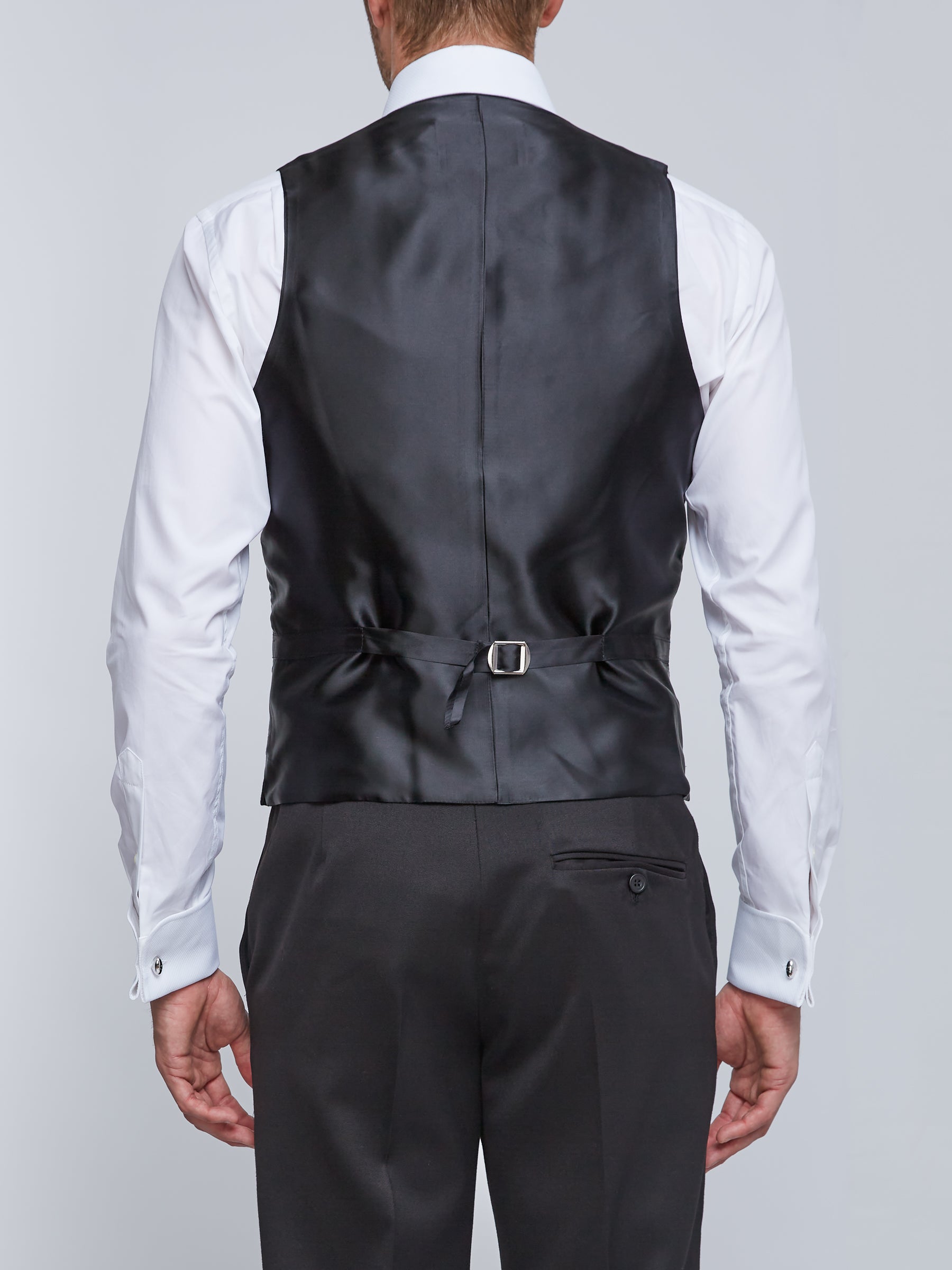 Black Gabardine Wool Double Breasted 8 Button Shawl Lapel Waistcoat