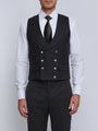 Black Gabardine Wool Double Breasted Waistcoat