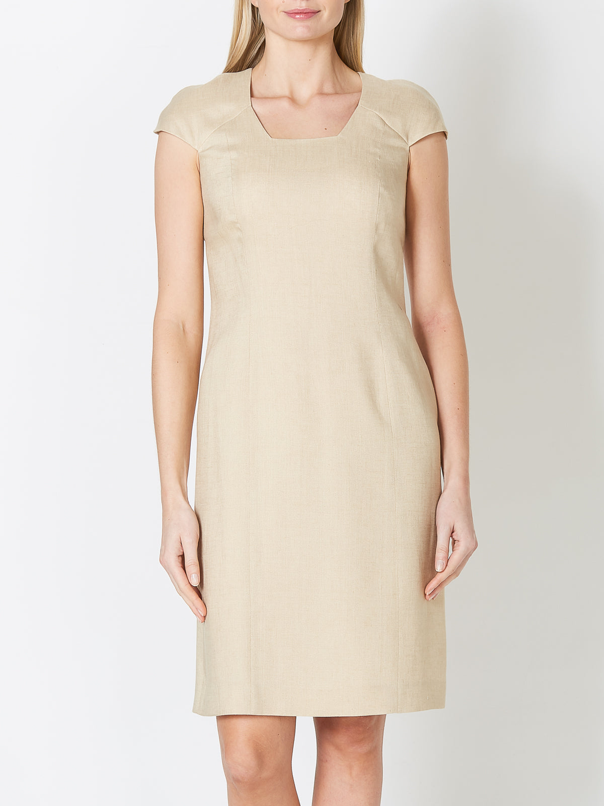 Philippa Dress Gold Plain Crease Resist Linen