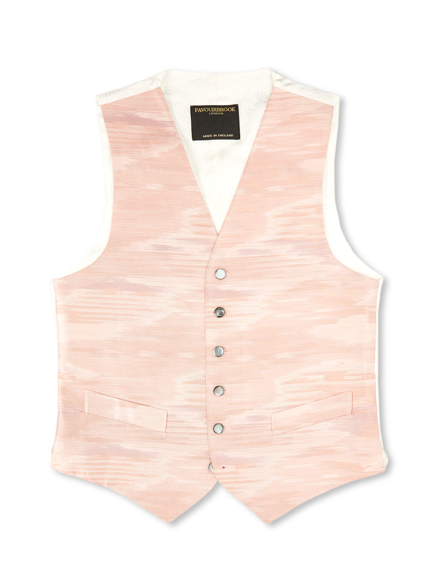 Pink Ikat Silk Single Breasted 6 Button Waistcoat
