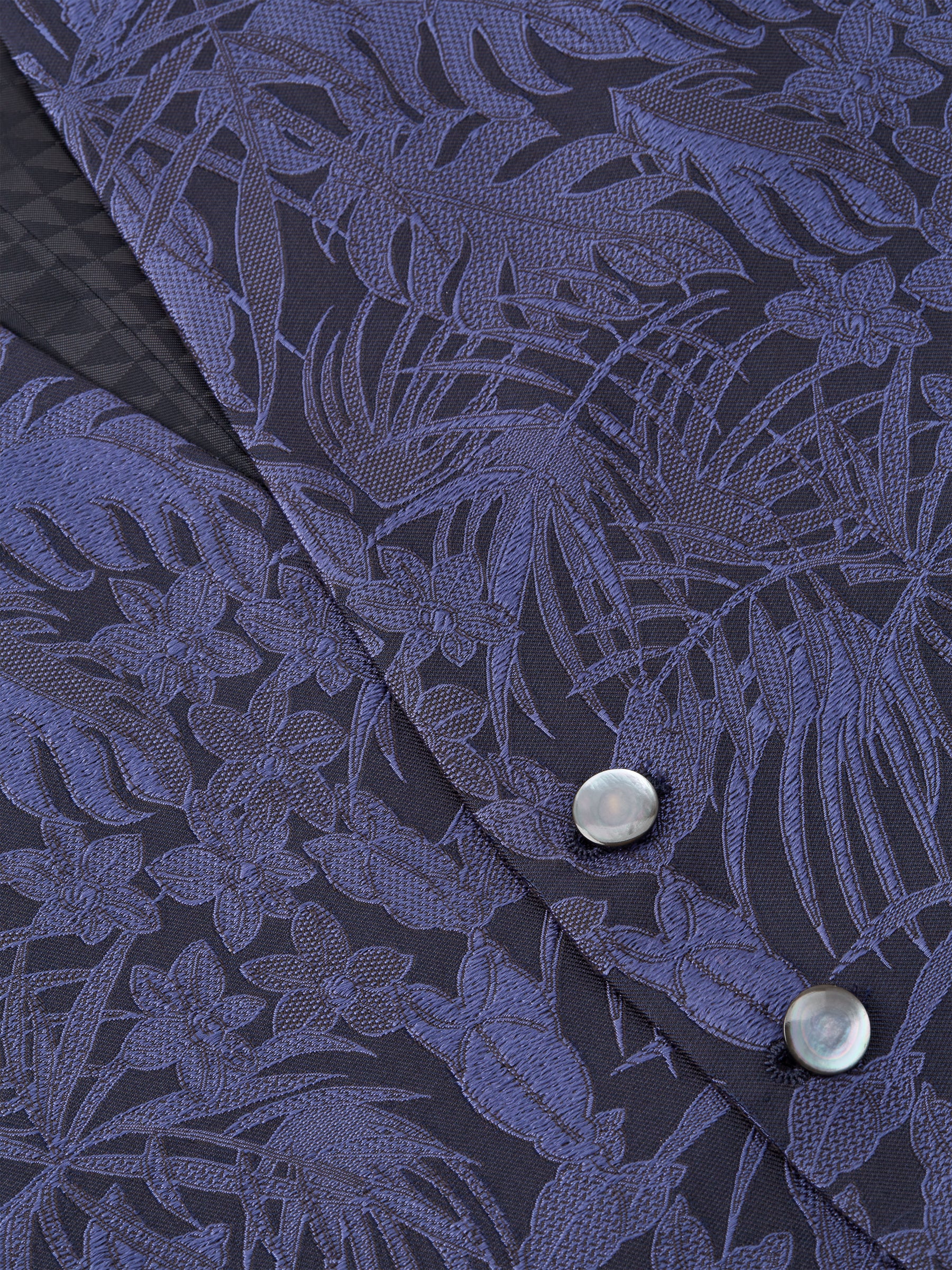 Navy Botanics Silk Single Breasted 4 Button Waistcoat