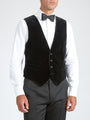 Black Velvet Cotton Single Breasted 4 Button Piped Waistcoat