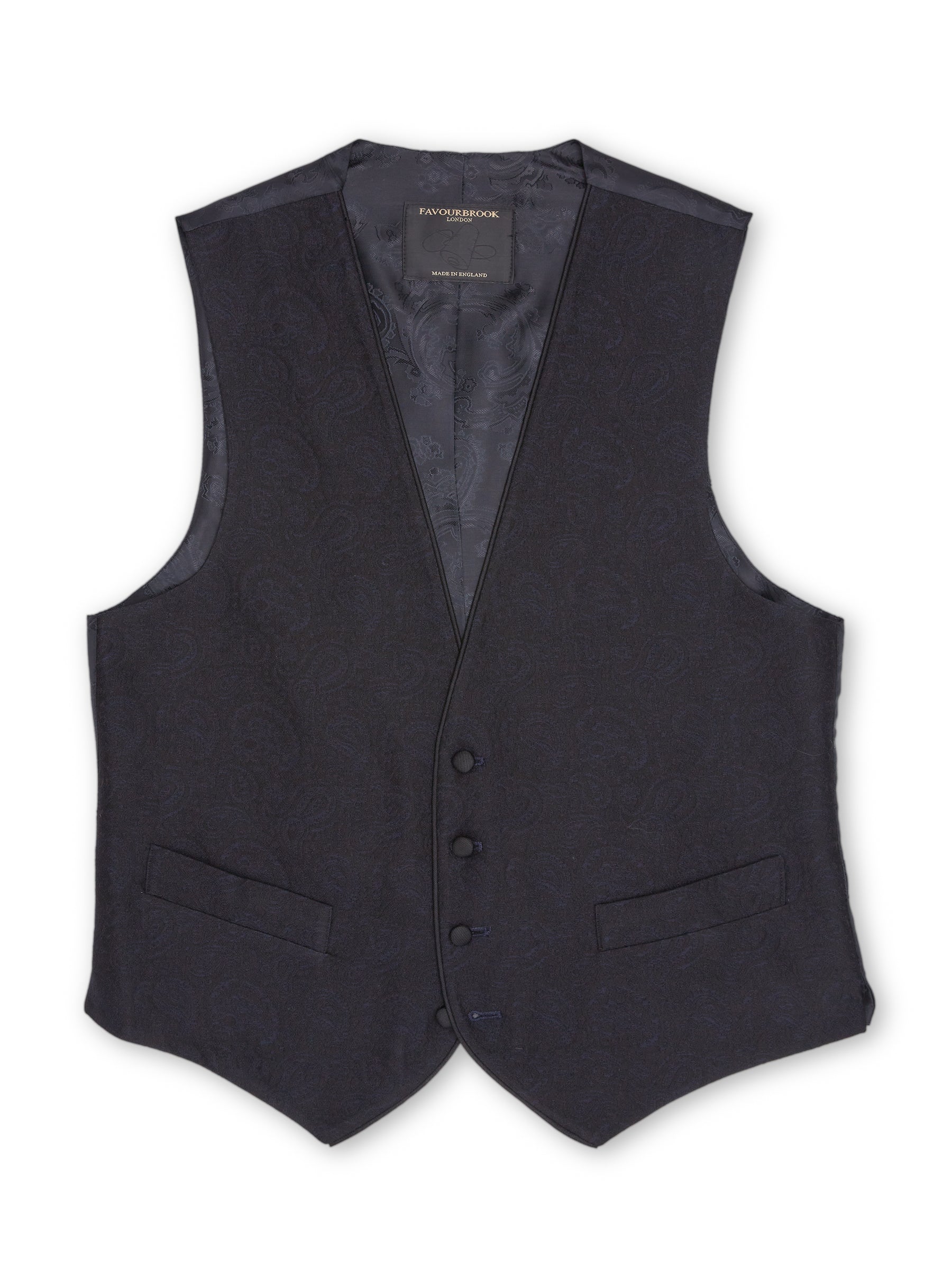 Midnight Vincent Wool Single Breasted 4 Button Piped Waistcoat