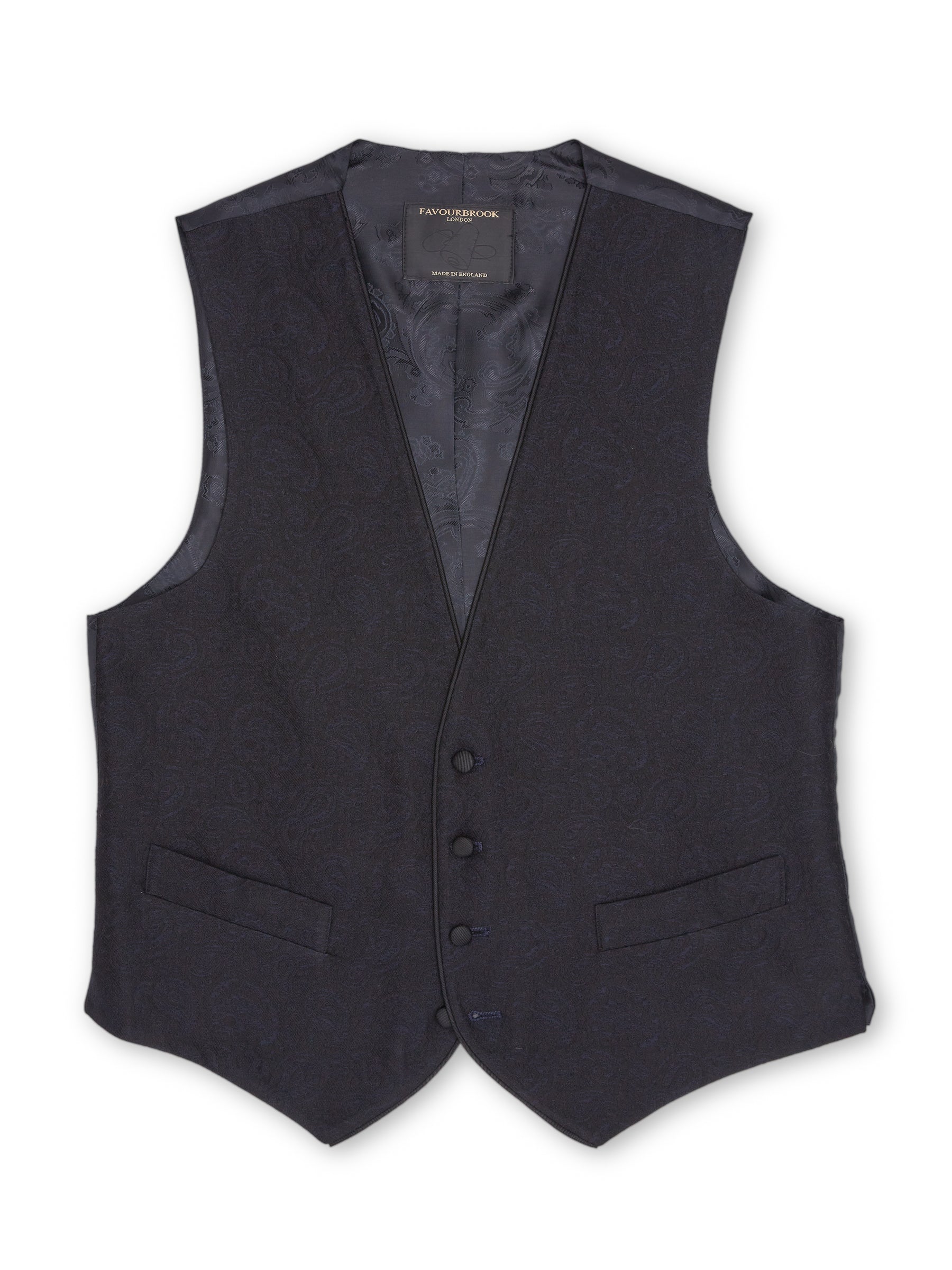 Midnight Vincent Wool Single Breasted Waistcoat with Piping