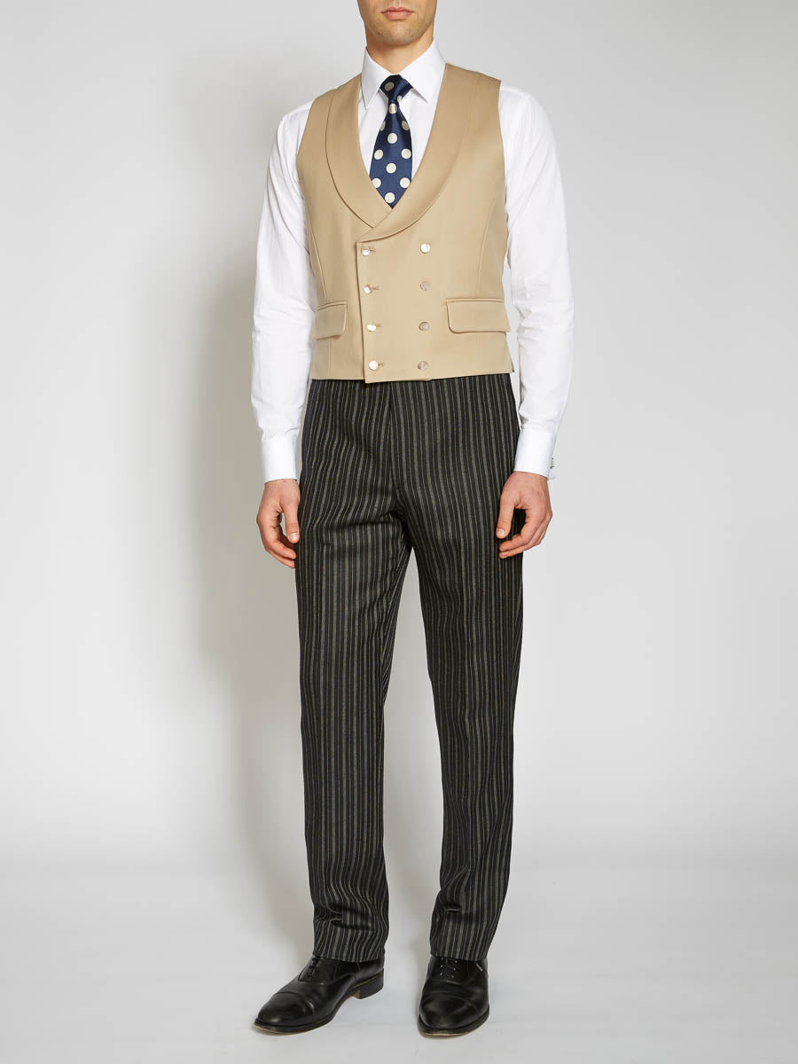 Dukes Beige Double Breasted Piped Waistcoat