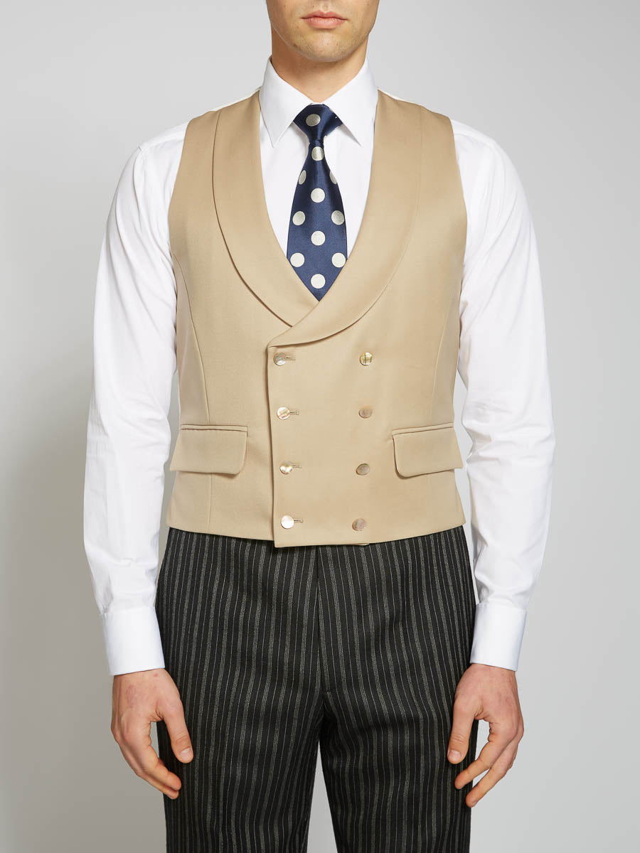 Dukes Beige Double Breasted Piped Waistcoat