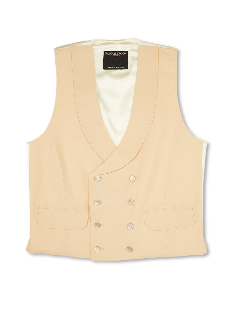 Dark Cream Linen Double Breasted 8 Button Shawl Lapel Waistcoat