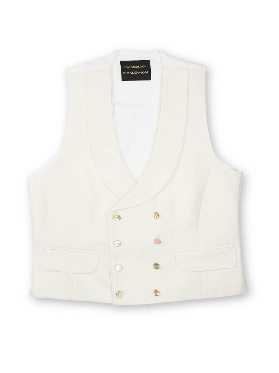 Ivory Randwick Double Breasted 8 Button Shawl Lapel Piped Waistcoat - Ascot