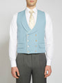 Pale Blue Gabardine Wool Double Breasted Waistcoat with Piping