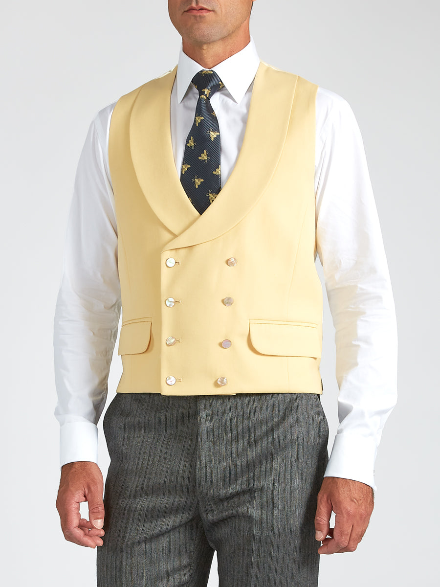 Yellow Gabardine Wool Double Breasted Waistcoat - Main Image