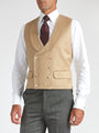 Beige Gabardine Wool Double Breasted 8 Button Shawl Lapel Piped Waistcoat