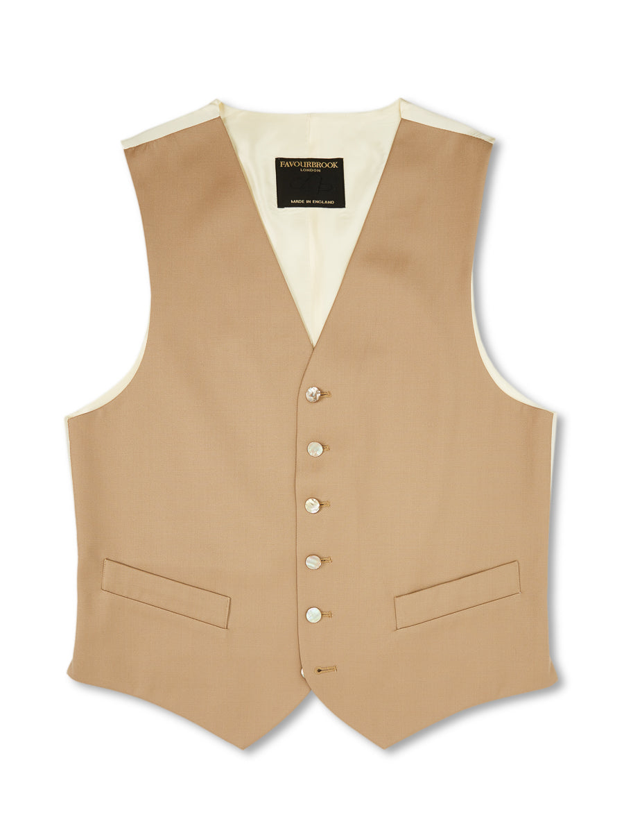 Beige Gabardine Wool Single Breasted Waistcoat
