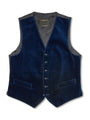 Marine Blue Velvet Cotton Single Breasted Waistcoat with Piping
