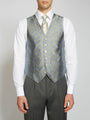 Powder Blue Gold Bees Silk Single Breasted 6 Button Waistcoat