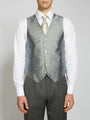 Powder Blue Gold Bees Silk Single Breasted Waistcoat