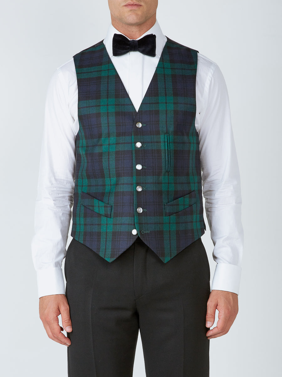 Blackwatch Tartan Wool Single Breasted Waistcoat