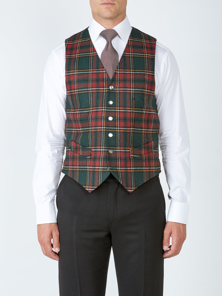 Multi Dunrobin Wool Single Breasted 6 Button Ticket Pocket Waistcoat