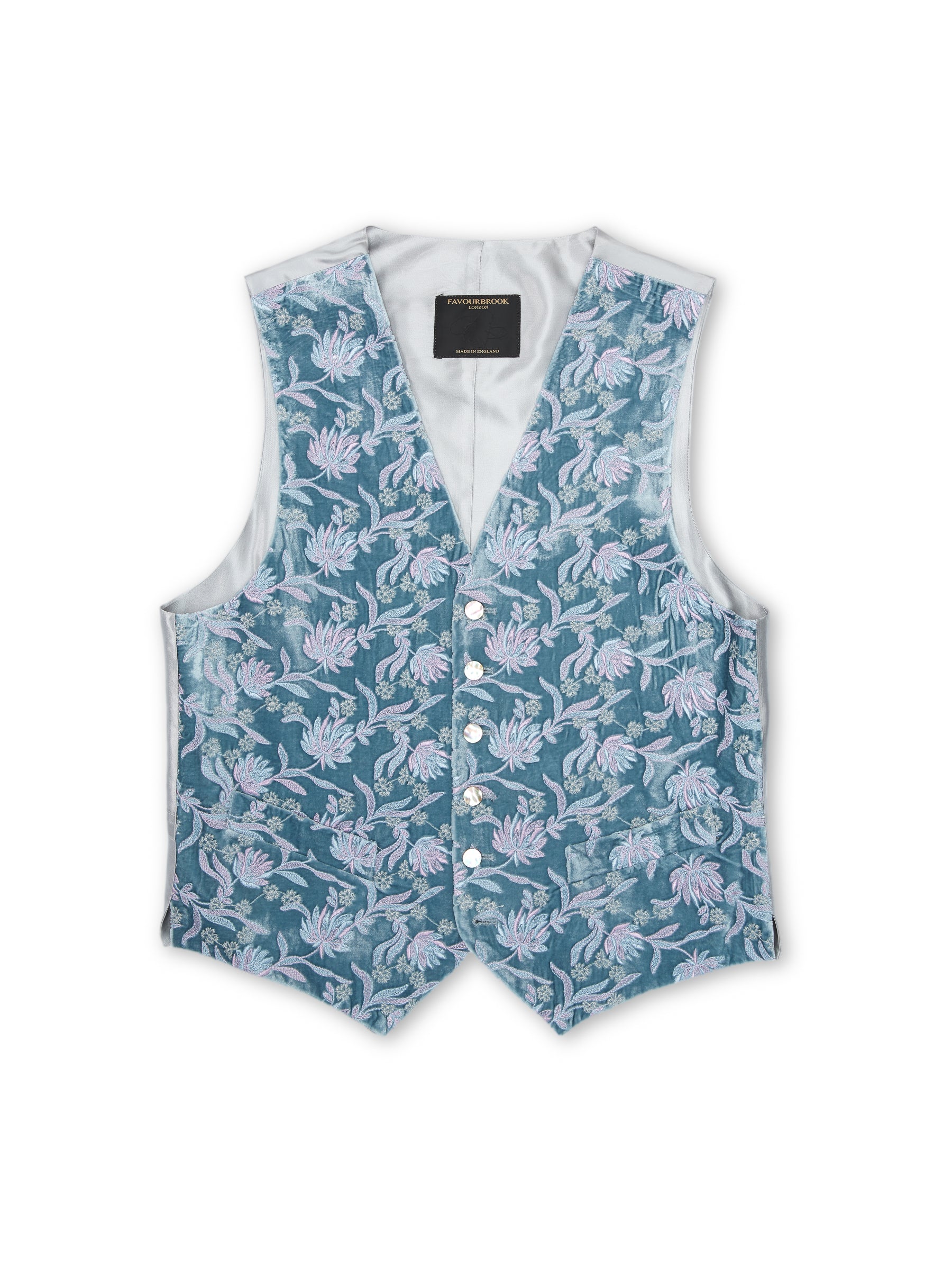 Silver Anais Velvet Single Breasted 6 Button Waistcoat