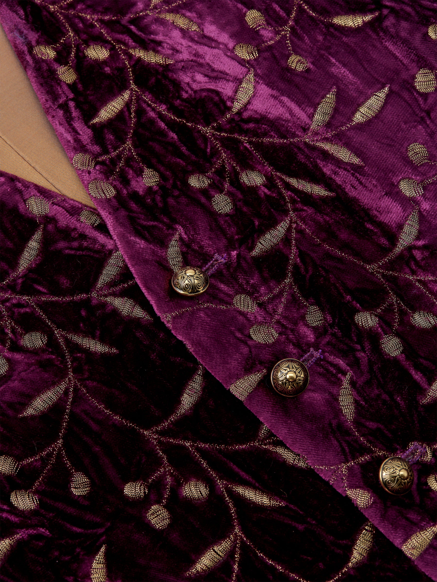 Aubergine Lurex Berries Velvet Single Breasted 6 Button Waistcoat