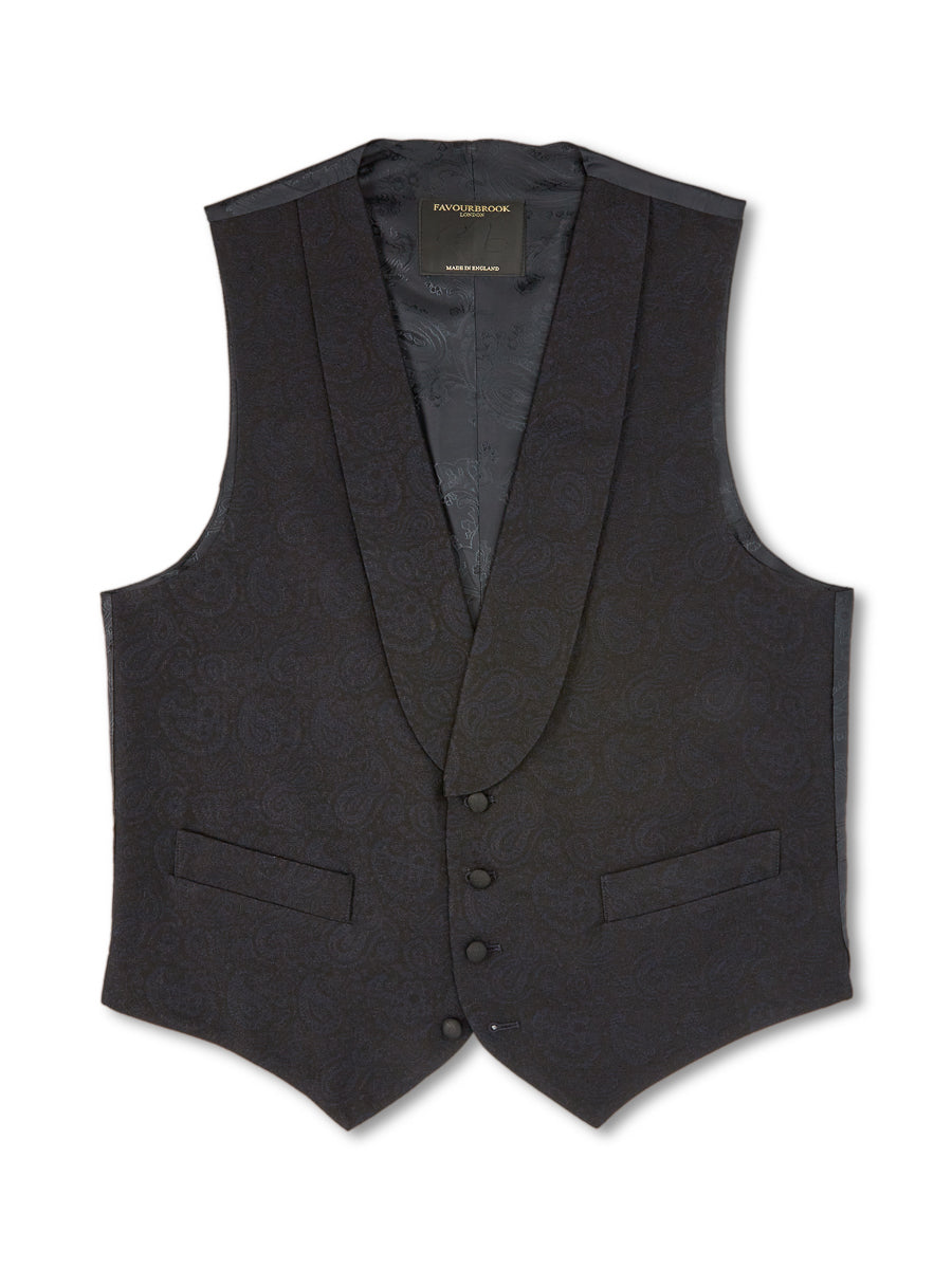 Midnight Vincent Wool Single Breasted 4 Button Shawl Lapel Waistcoat