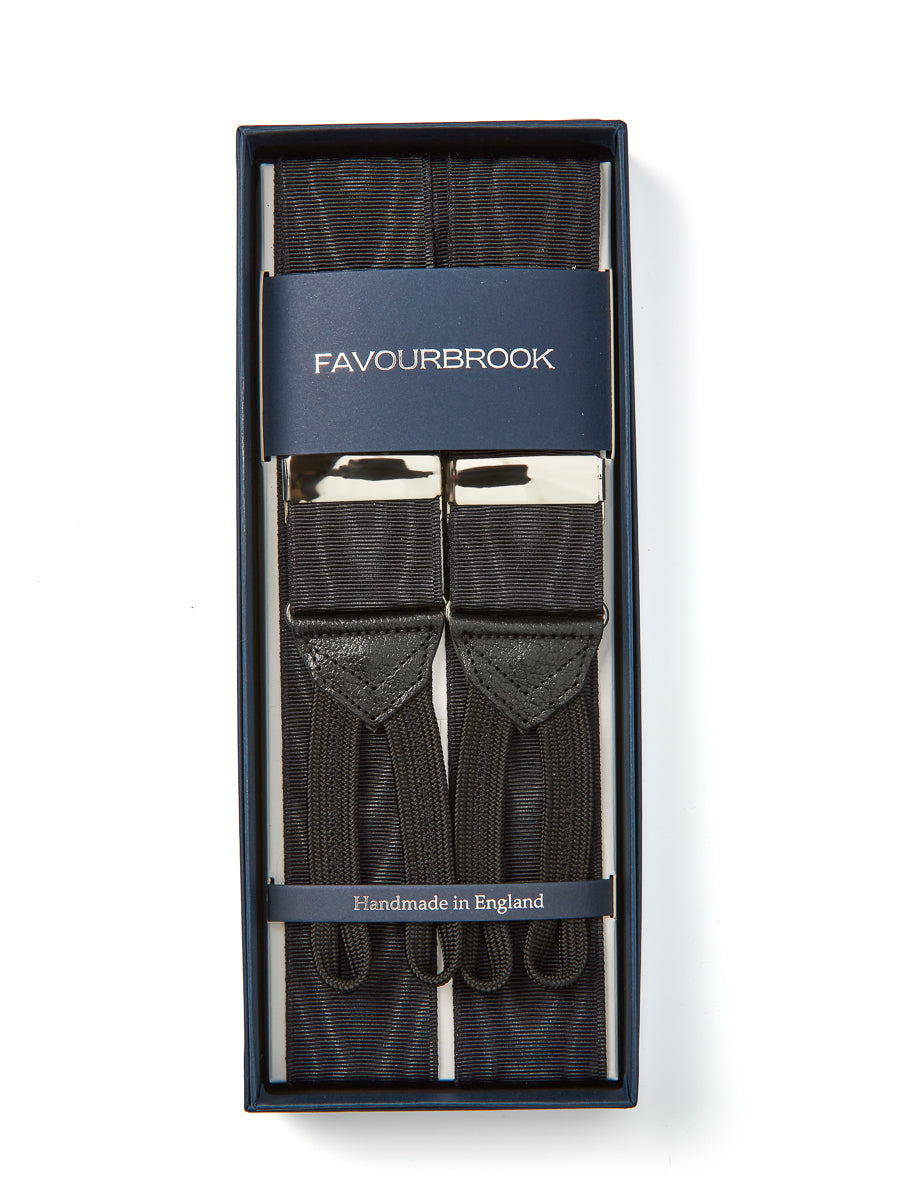 Favourbrook Leather-trimmed Silk-moire Braces In Black