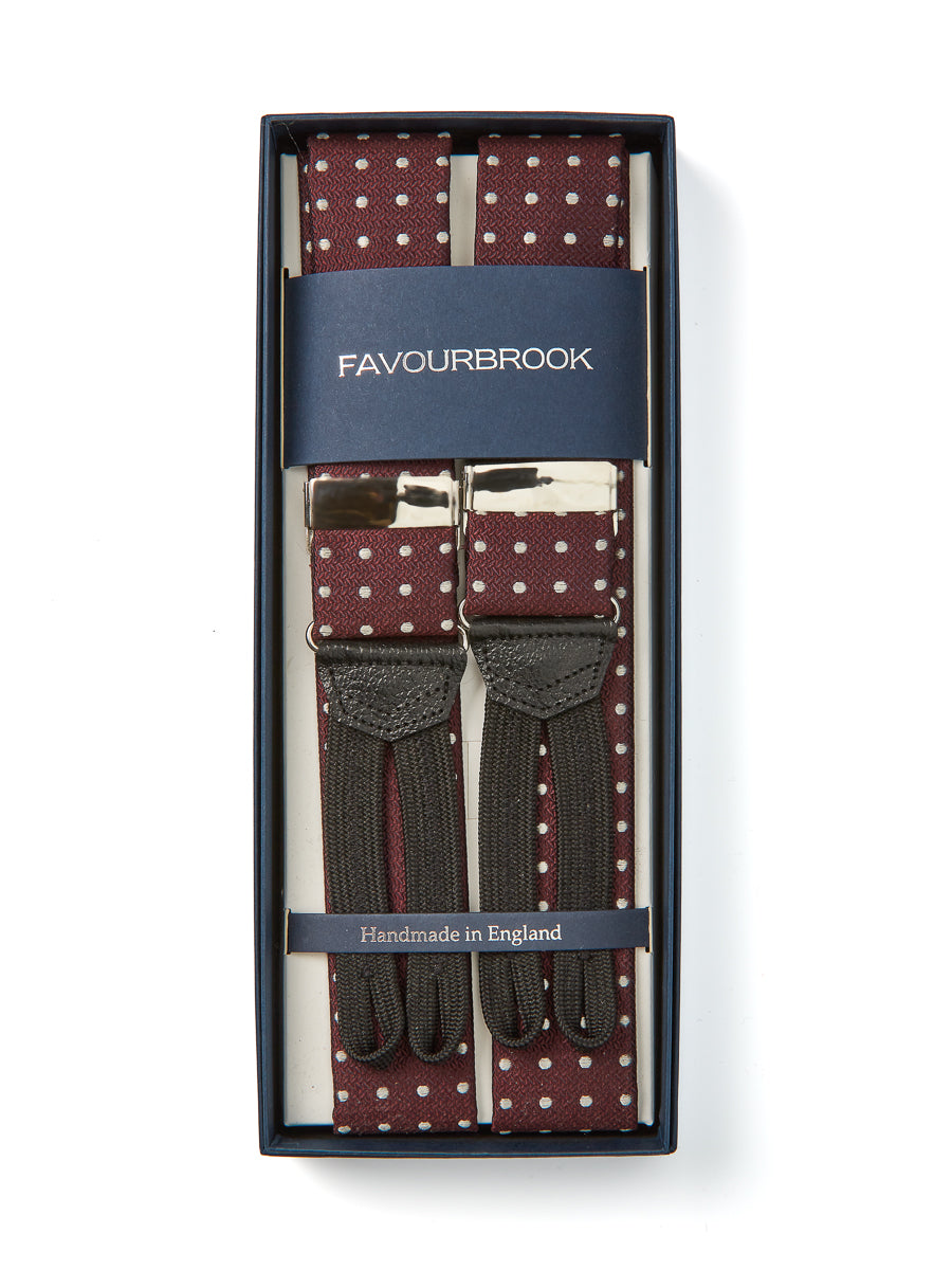 Burgundy Pickwick Black Leather Silk Braces
