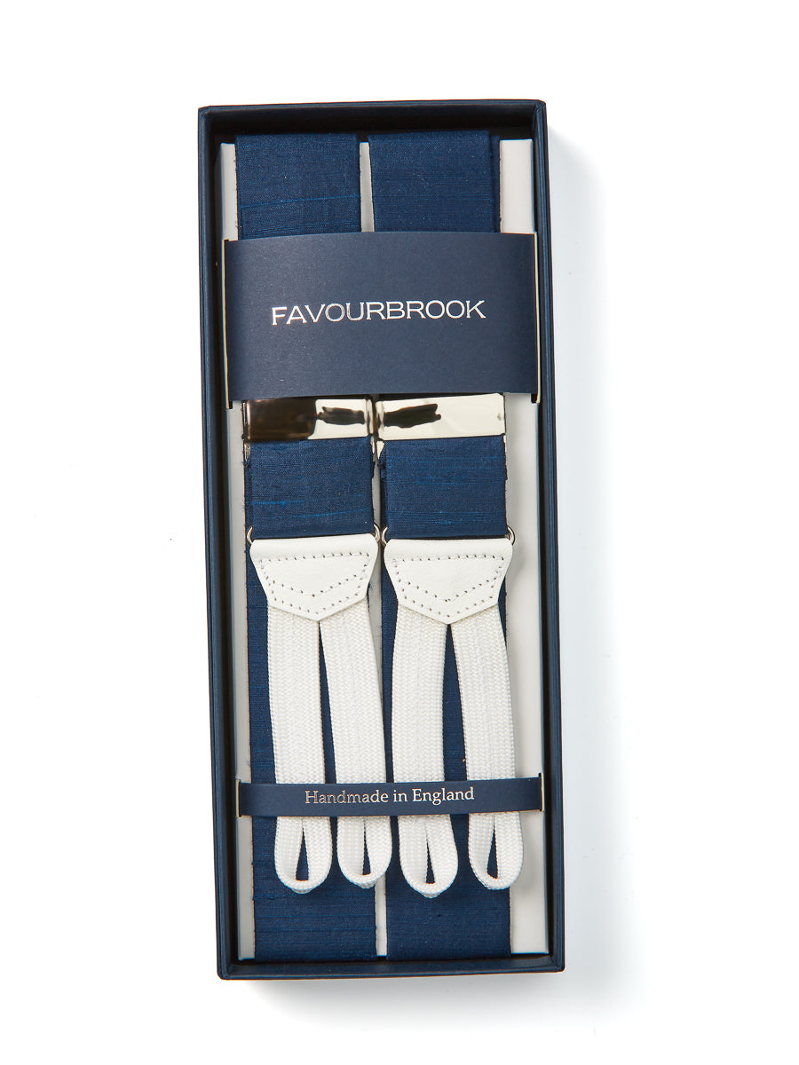 French Navy Douppion Silk Braces
