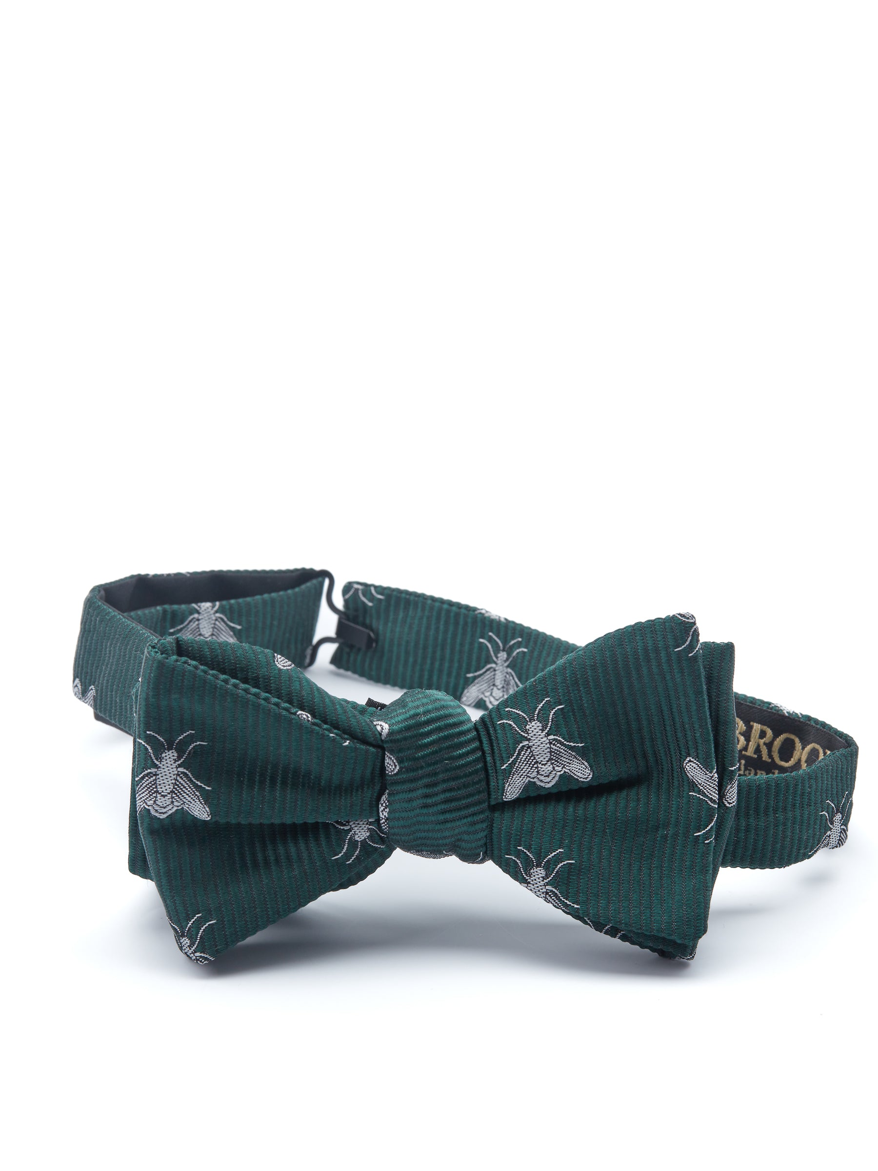 Green &amp; Silver Silk Bees Bow Tie