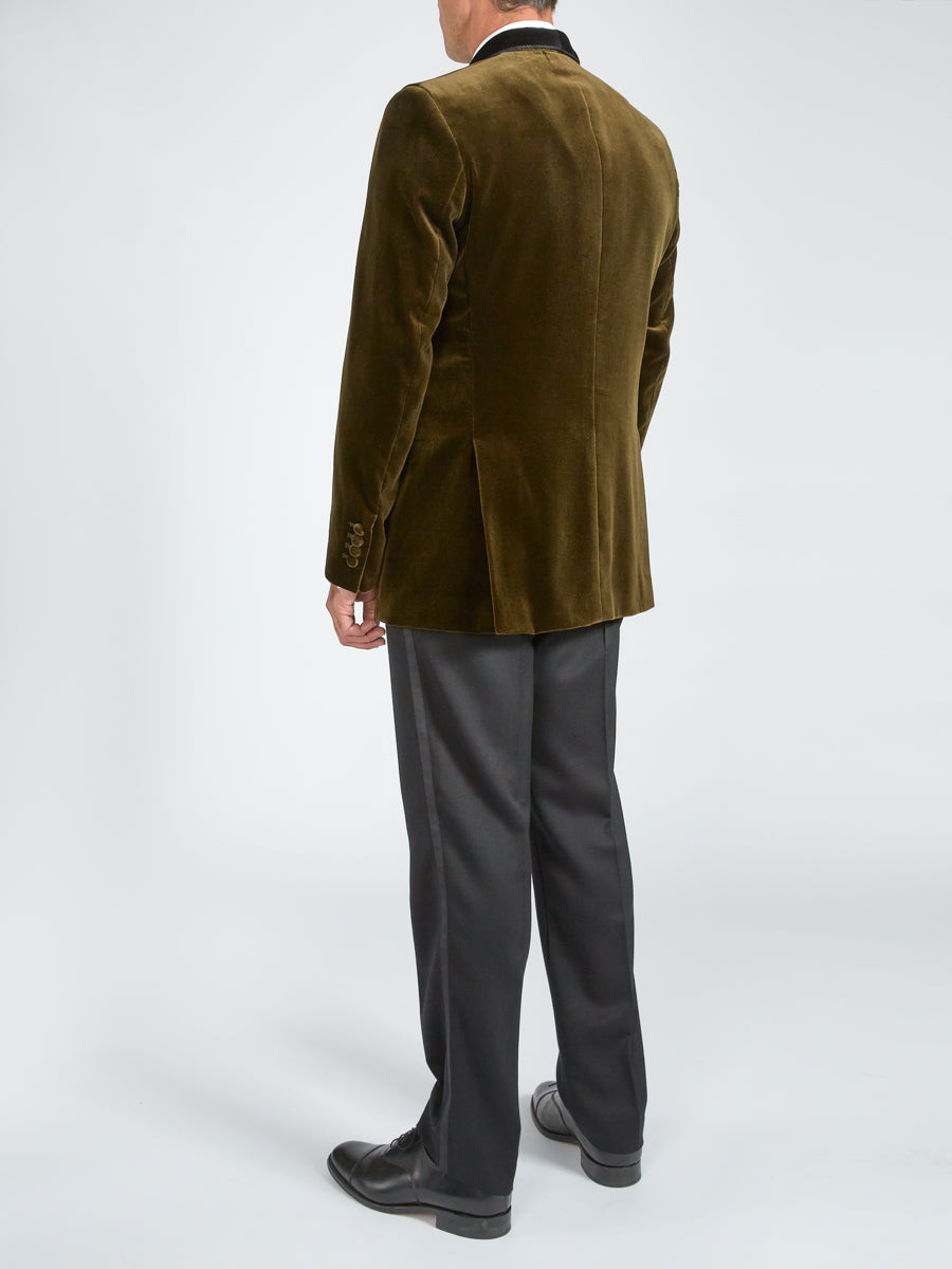 Olive Velvet Single Breasted Grosvenor Smoking Jacket