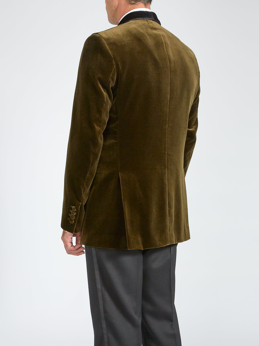 Olive Velvet Single Breasted Grosvenor Smoking Jacket