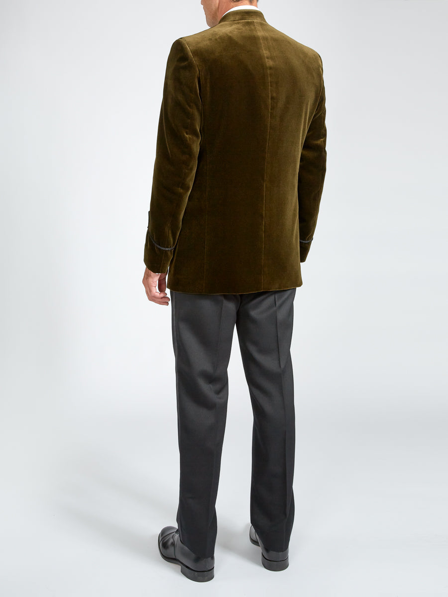 Olive Velvet Nehru Jacket with Frogging on Sleeve