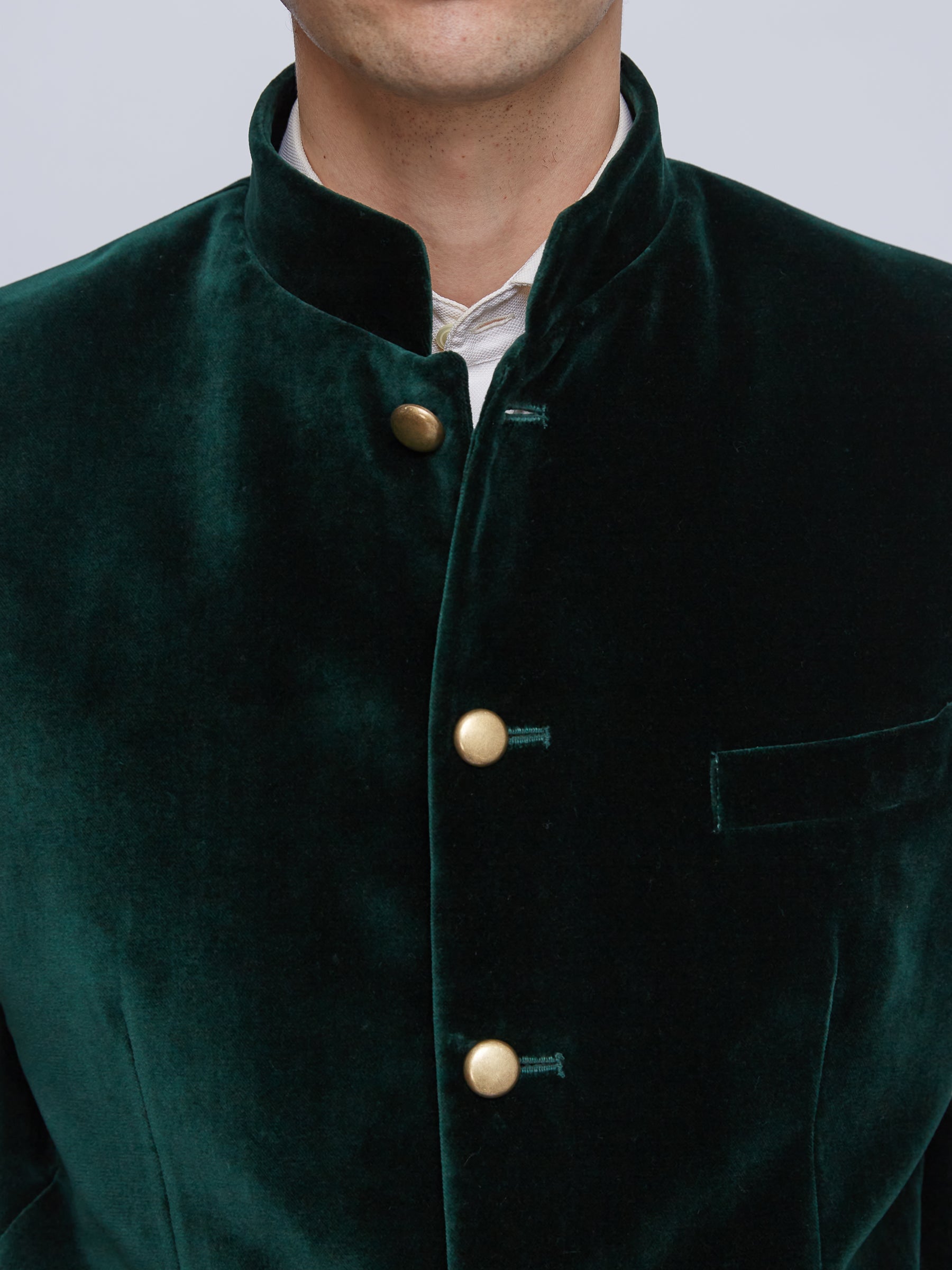 Racing Green Velvet Nehru Jacket Button Cuff