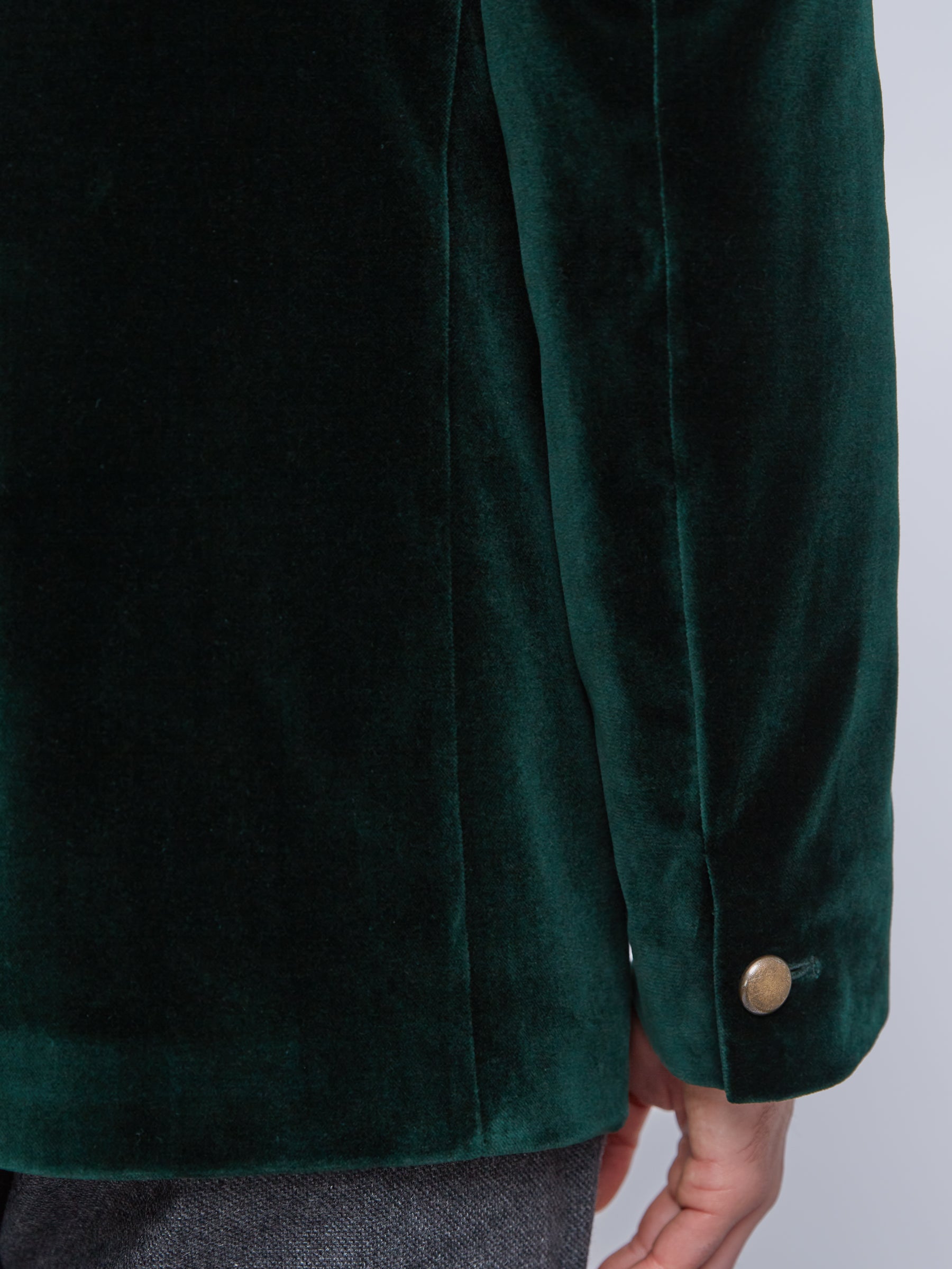 Racing Green Velvet Nehru Jacket Button Cuff