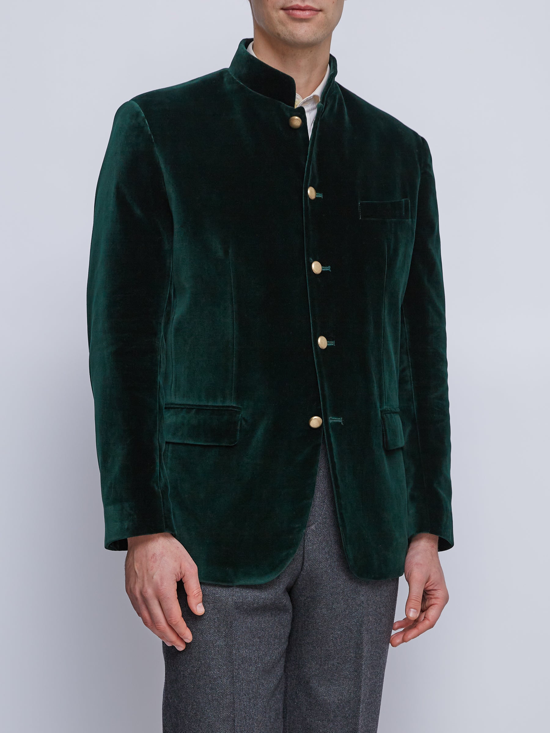 Racing Green Velvet Nehru Jacket Button Cuff