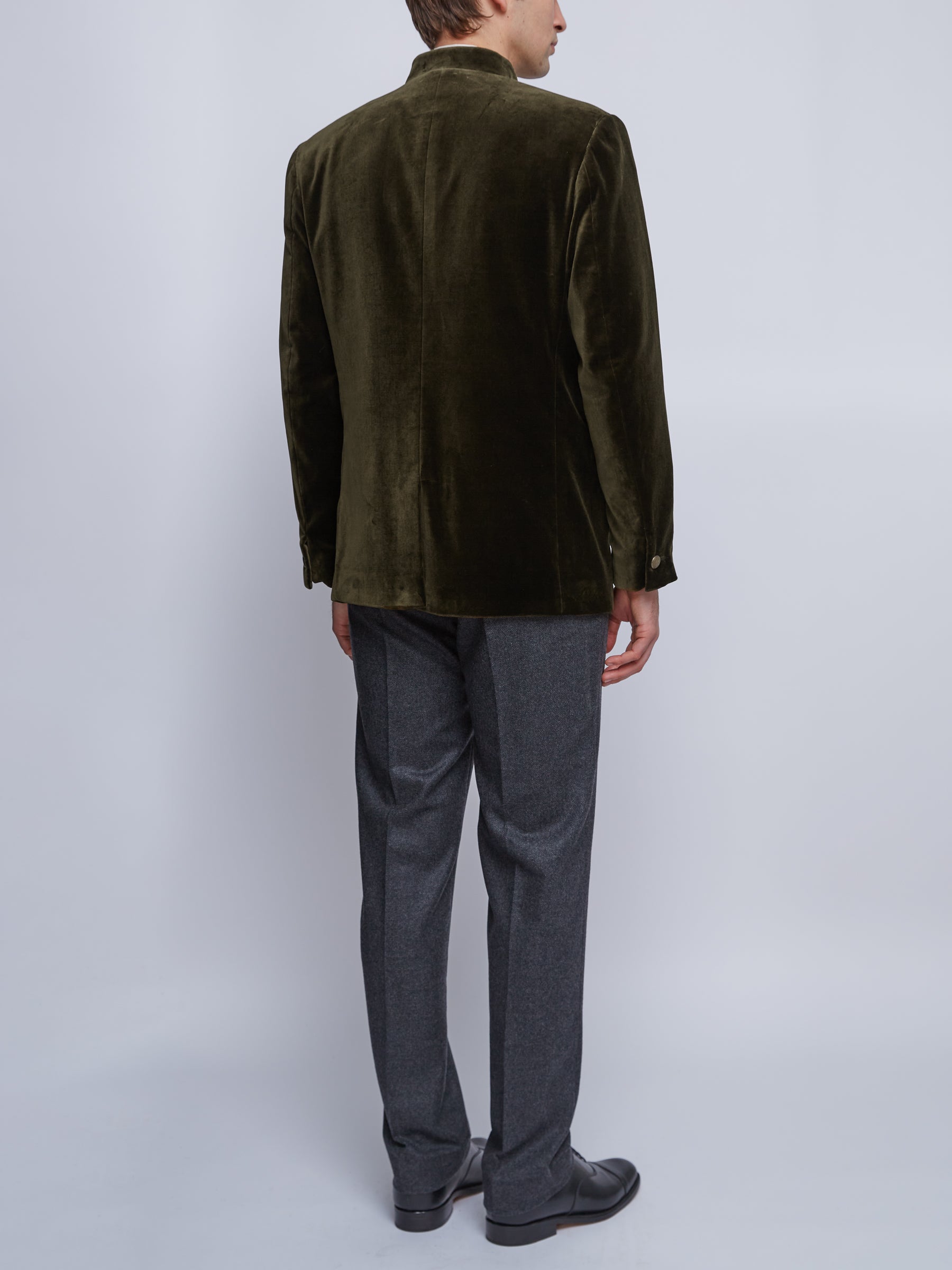 Olive Velvet Nehru Jacket Button Cuff