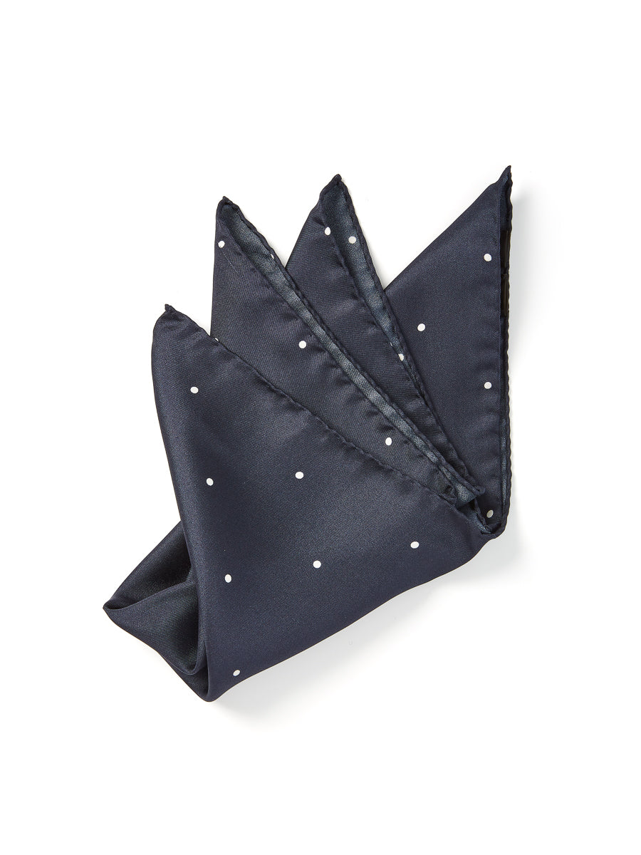 Navy Spot Silk Pocket Square