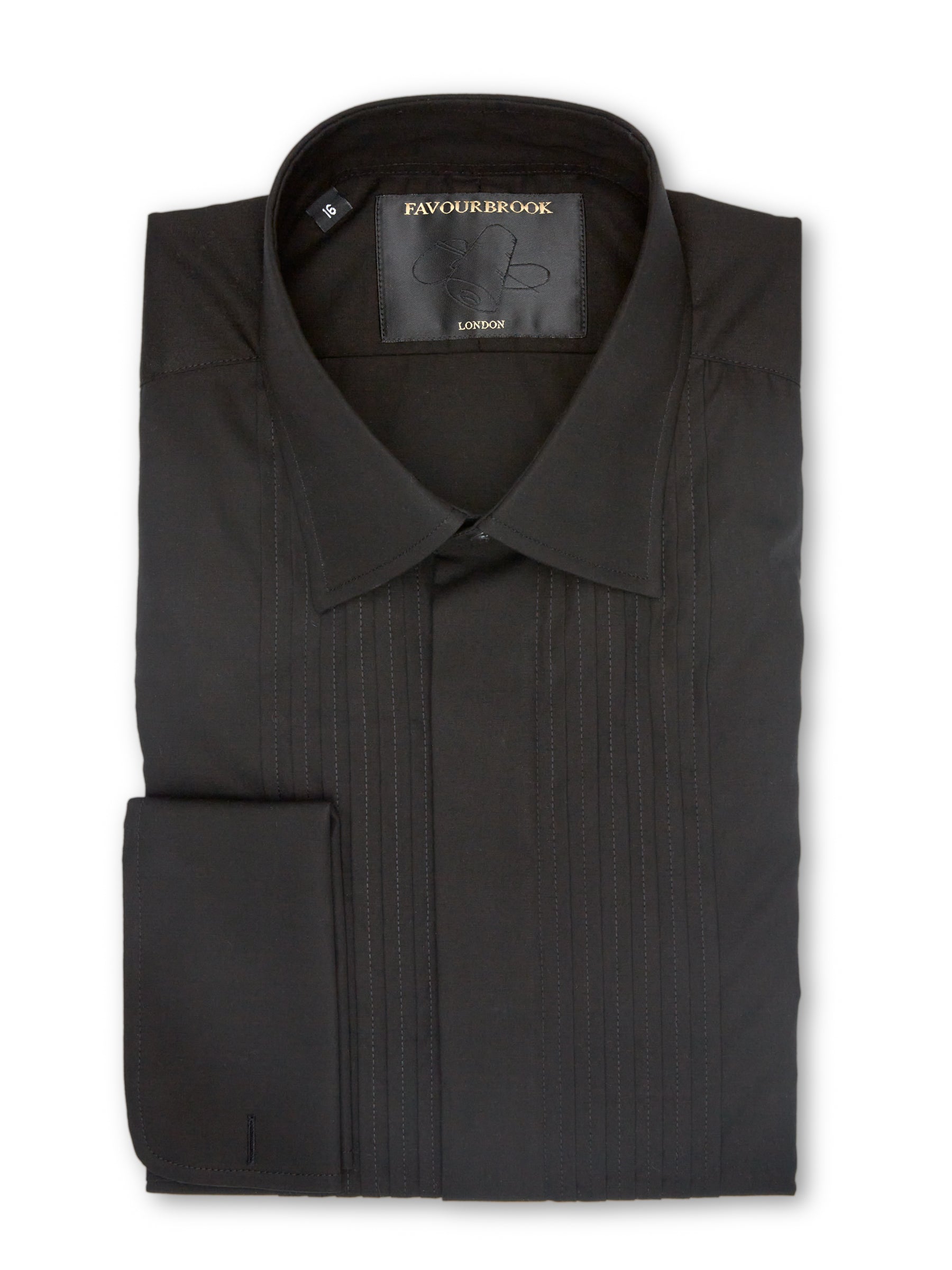 Black Poplin Pleated Pintuck Dress Shirt