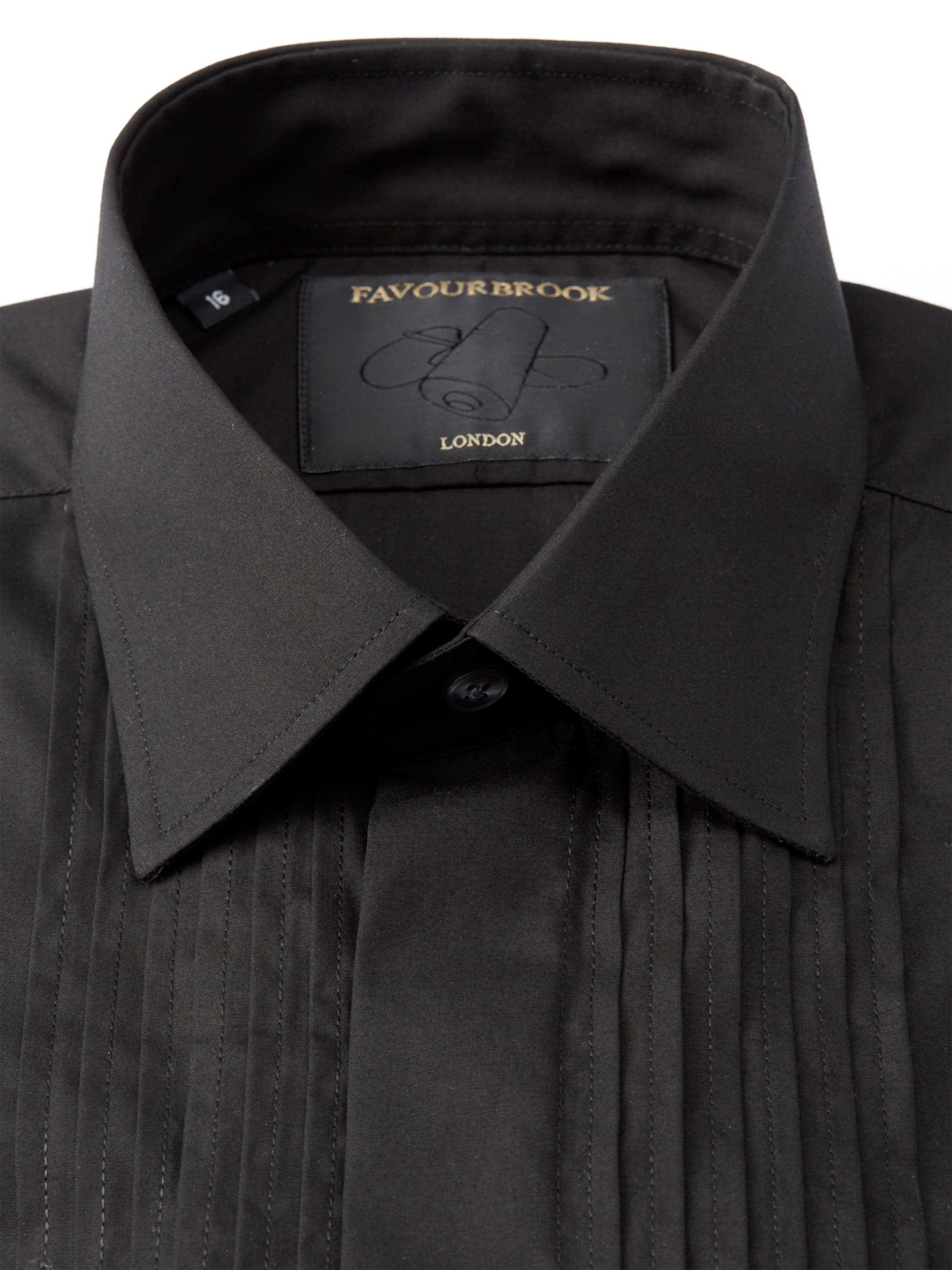 Black Poplin Pleated Pintuck Dress Shirt