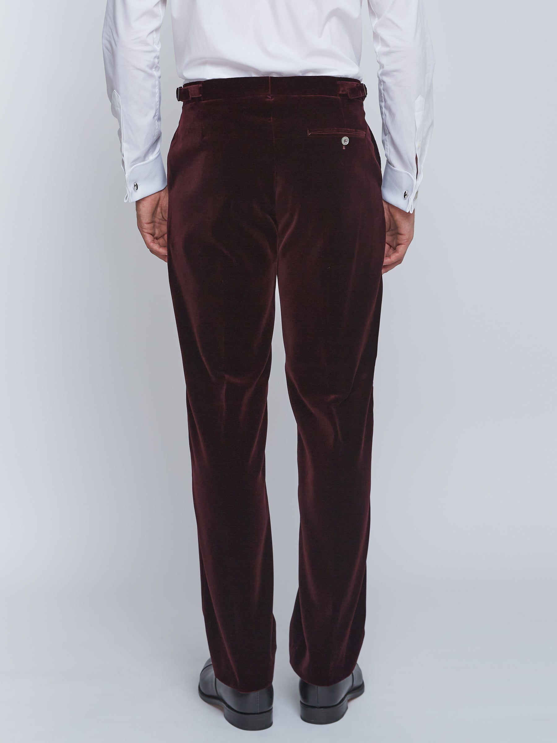 Burgundy Velvet Cotton Flat Front Dress Trouser