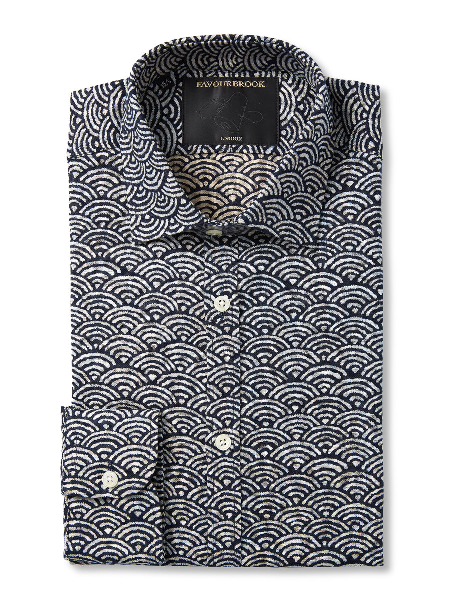 Navy / White Fan Cotton Burlington Shirt