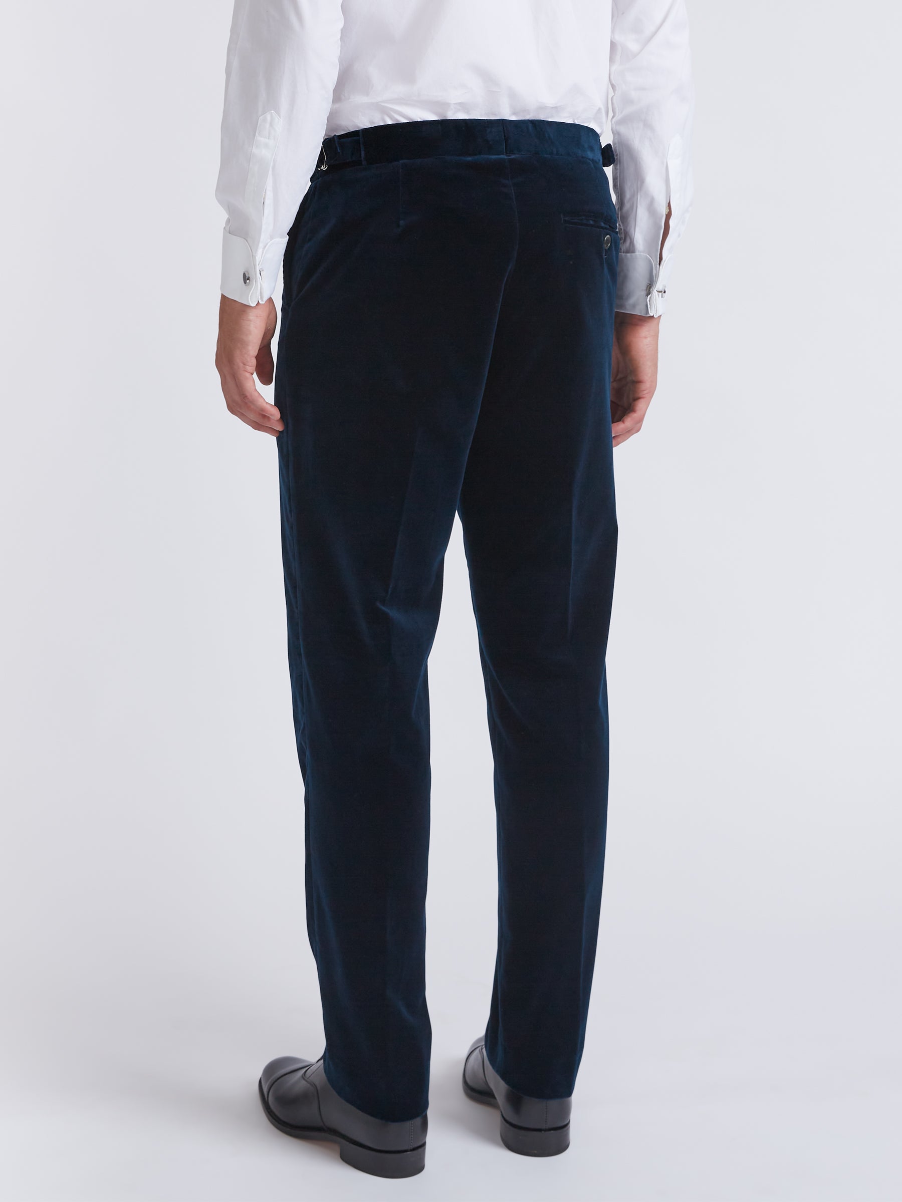 Sapphire Blue Velvet Cotton Flat Front Dress Trousers