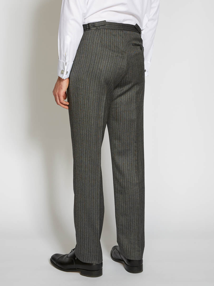 Grey Westminster Stripe Wool High Waisted Flat Front Trouser