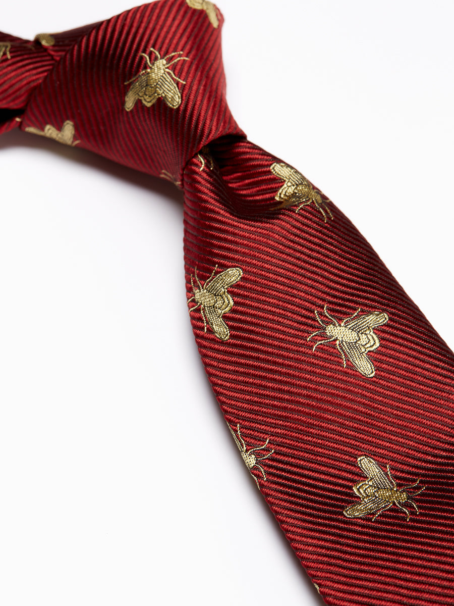 Red Gold Bees Silk Tie