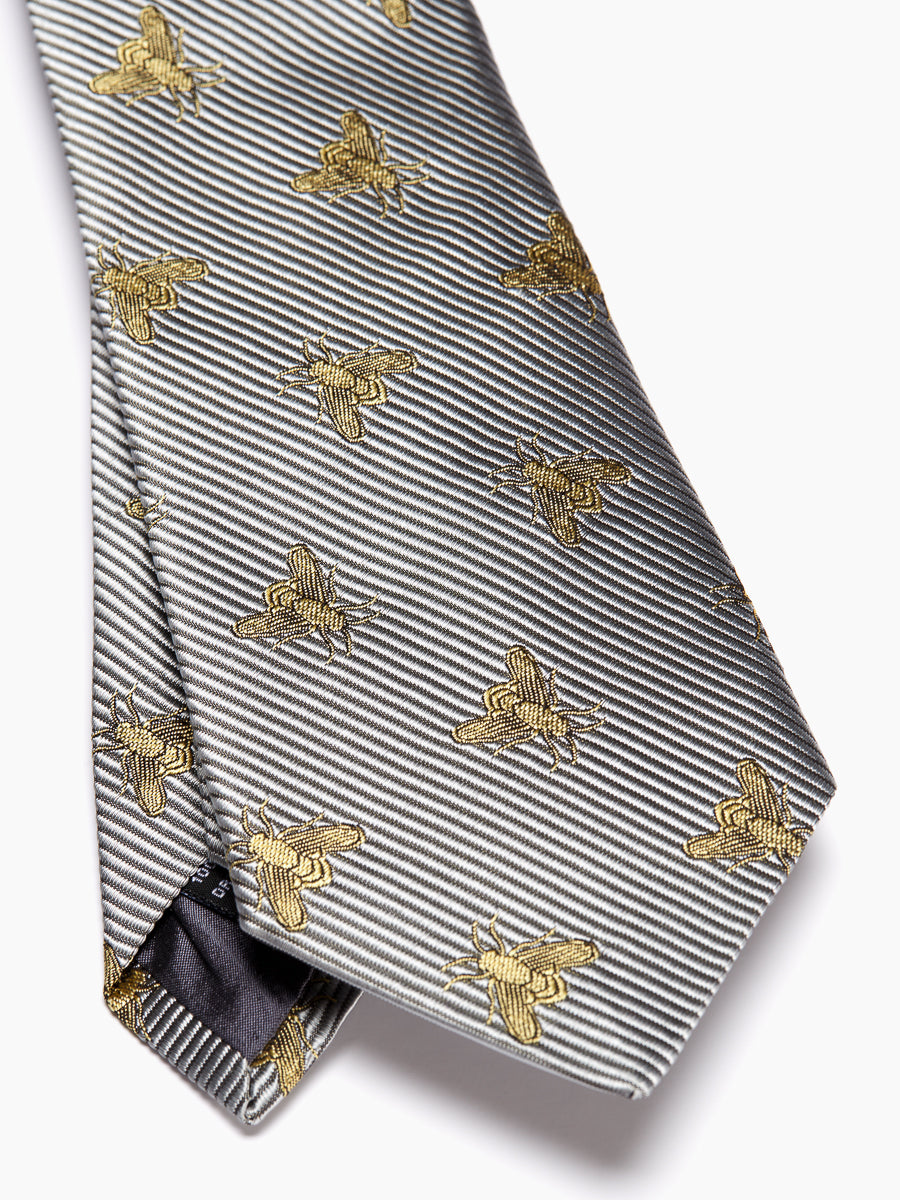 MENDEPOT Bee Pattern Necktie - Microfiber Jacquard, Gold Bees On Black, 59" Length, Gift Box Included