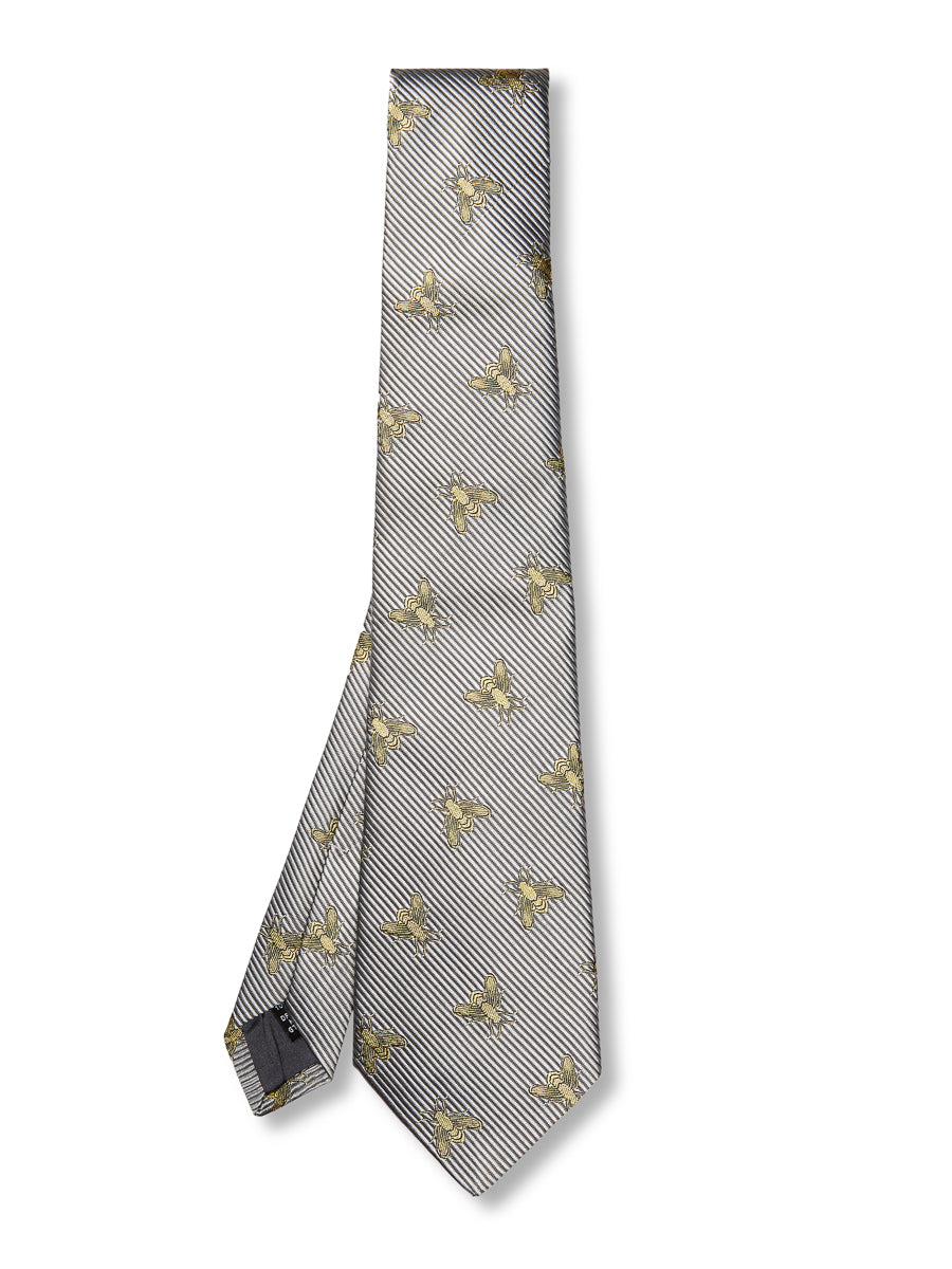 Silver Gold Bees Silk Tie