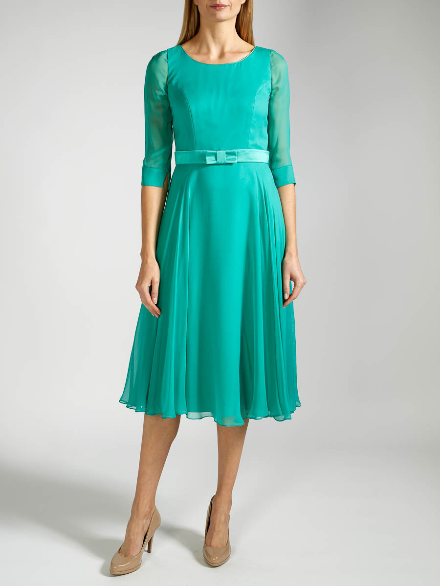 Serena Longer Circle Dress Aqua Green Plain Silk Georgette Serena Longer Circle Dress Aqua Green Plain Silk Georgette