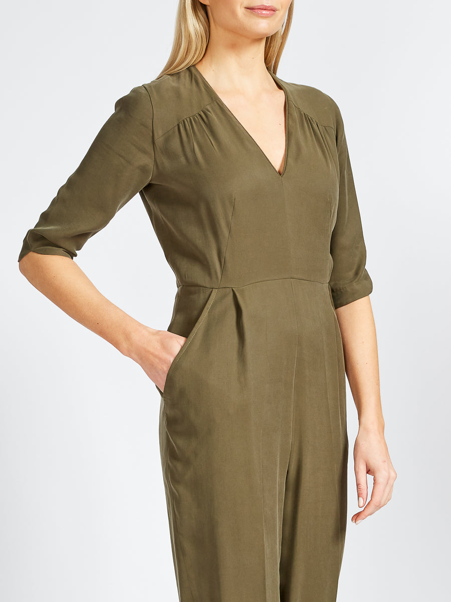 Tailored Jumpsuit Khaki Tokyo Sandwashed Crepe De Chine