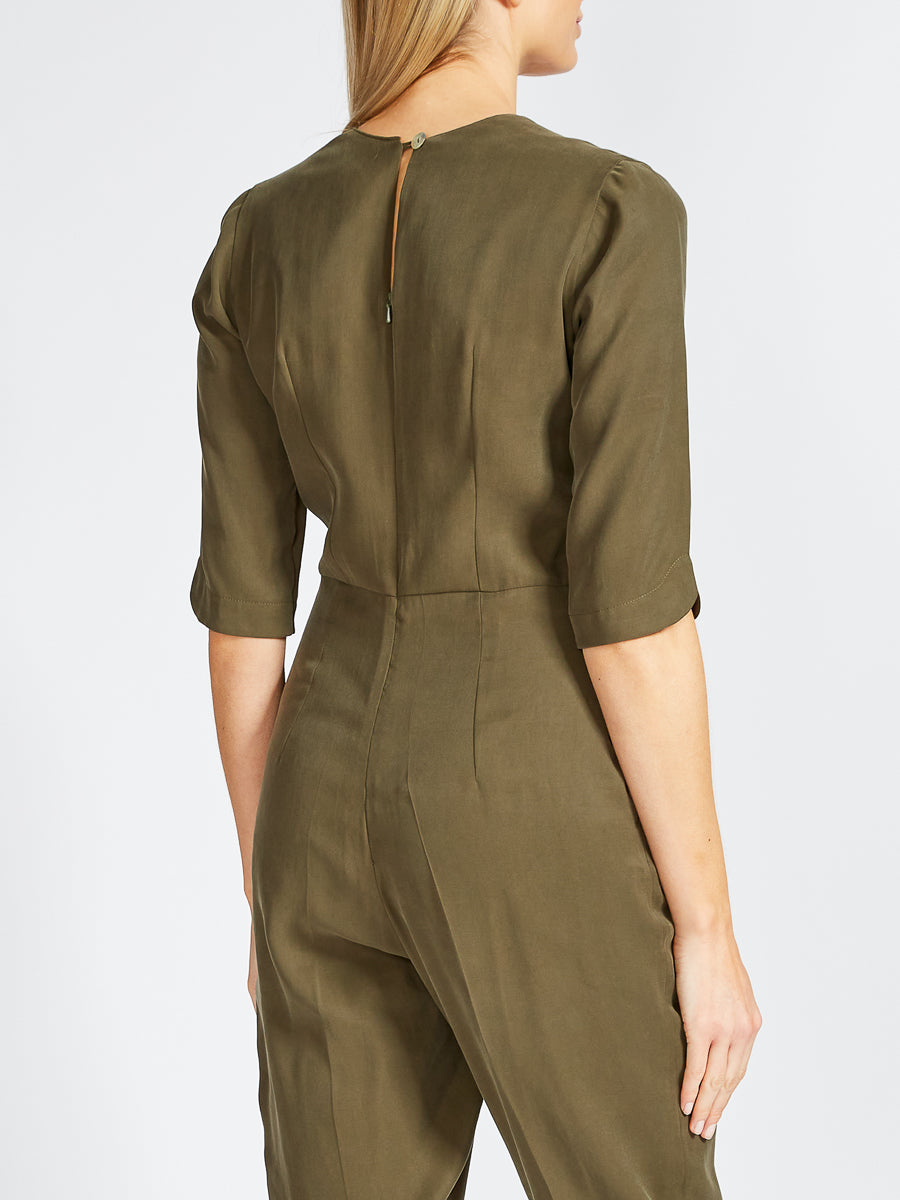 Tailored Jumpsuit Khaki Tokyo Sandwashed Crepe De Chine