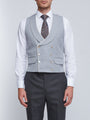 Grey Gabardine Wool Double Breasted Waistcoat with Piping